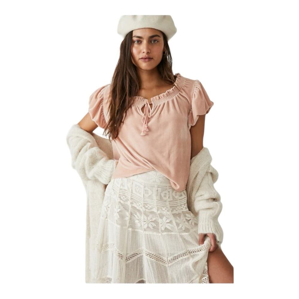 Free People Terese Velvet Feminine Coquette Romantic Top